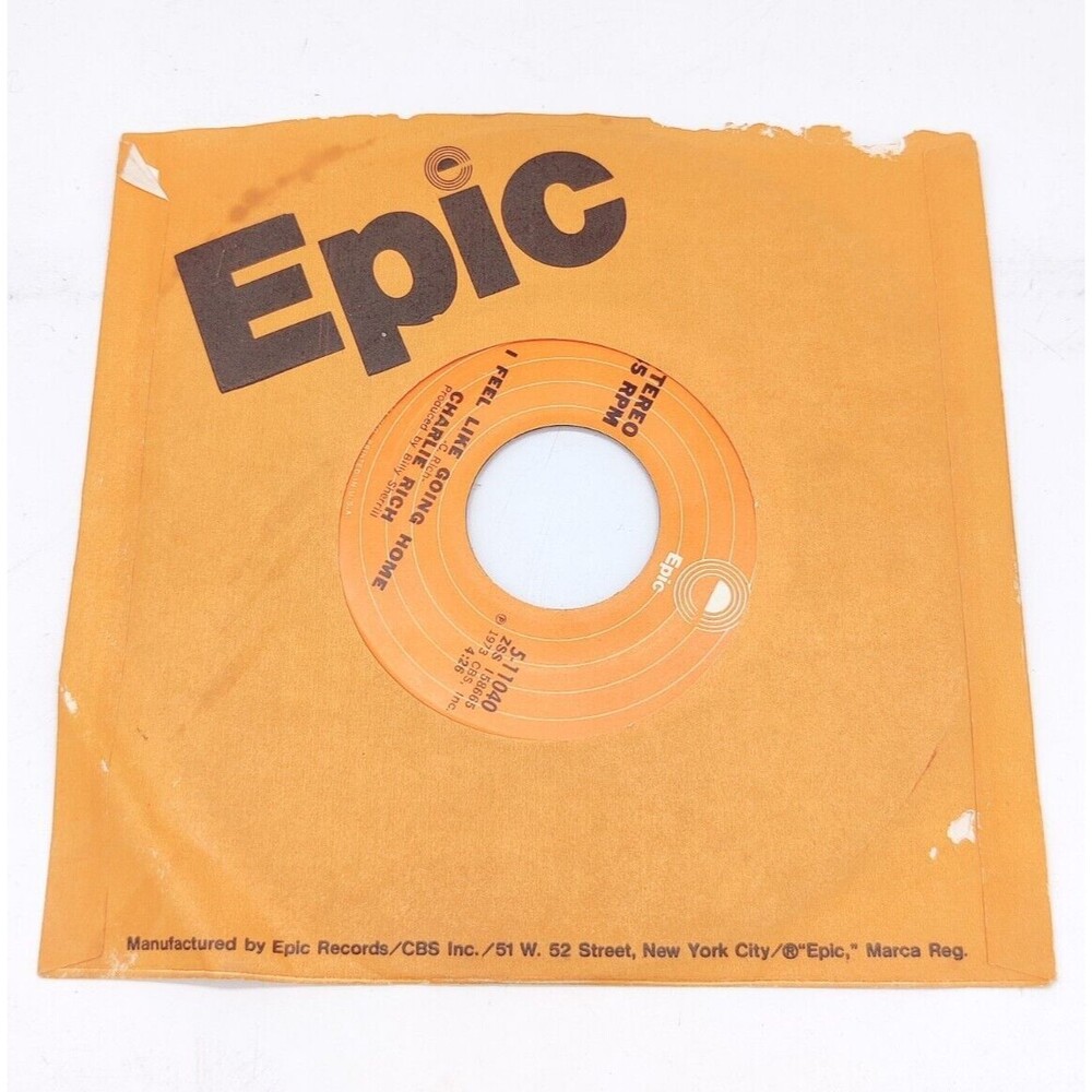 Vintage 1973 Charlie Rich I Feel Like Going Home Epic Record 45 RPM 7” RC401 70s